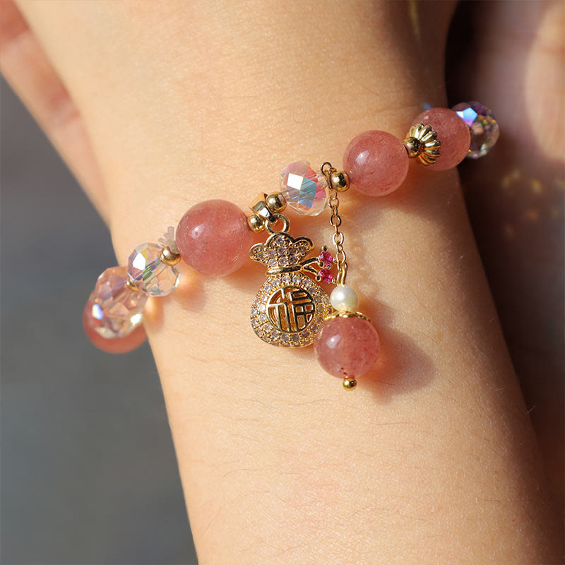 Bracelet spirituel en quartz fraise de 8 mm pour l'amour et la guérison