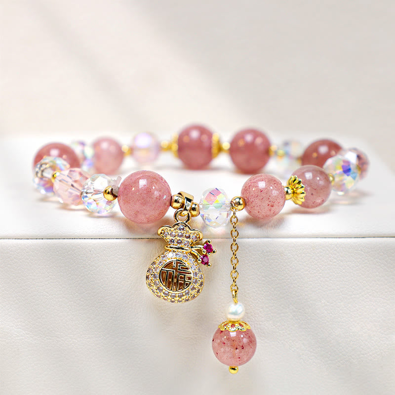 Bracelet spirituel en quartz fraise de 8 mm pour l'amour et la guérison