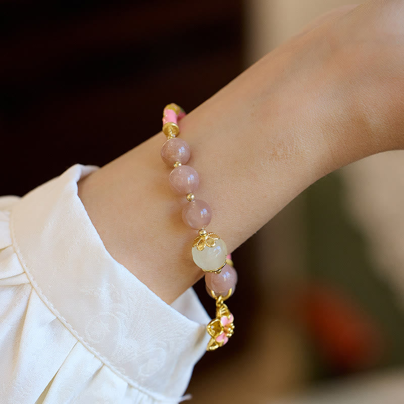 Bracelet de richesse en jade et soie dorée de 8 mm avec pierre de soleil