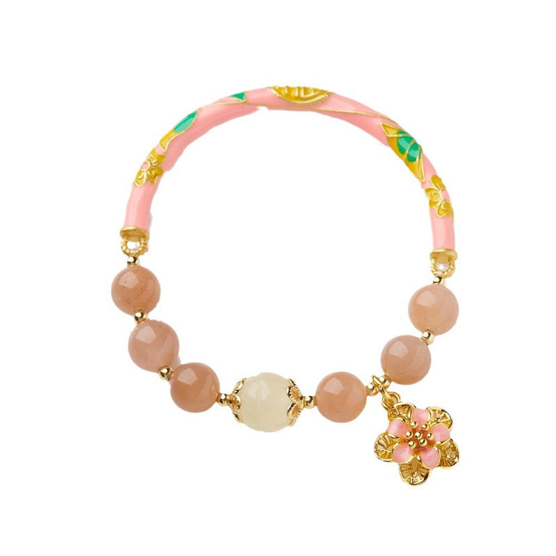 Bracelet de richesse en jade et soie dorée de 8 mm avec pierre de soleil