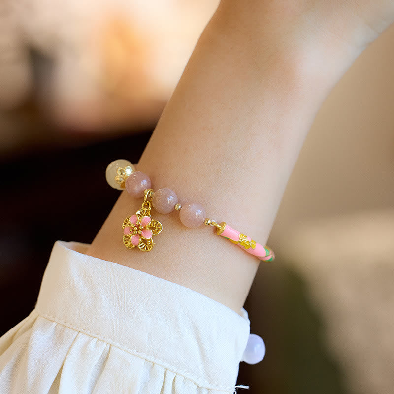 Bracelet de richesse en jade et soie dorée de 8 mm avec pierre de soleil