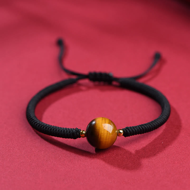 Bracelet de protection œil de tigre à trois perles de 8 mm avec corde rouge ou noire