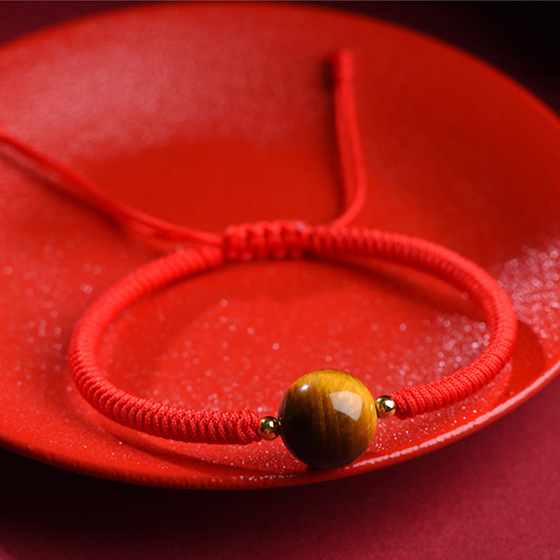 Bracelet de protection œil de tigre à trois perles de 8 mm avec corde rouge ou noire