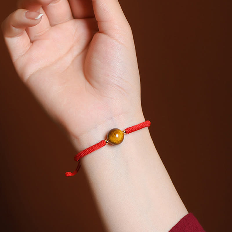 Bracelet de protection œil de tigre à trois perles de 8 mm avec corde rouge ou noire