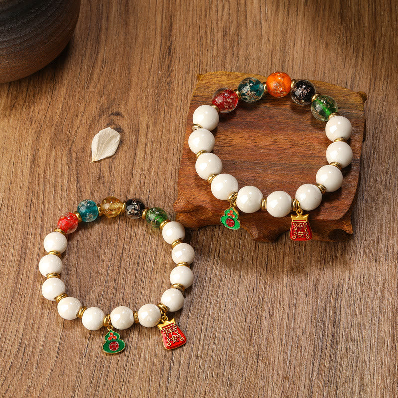 Bracelet spirituel en porcelaine et verre Liuli de 8 mm, encens tibétain