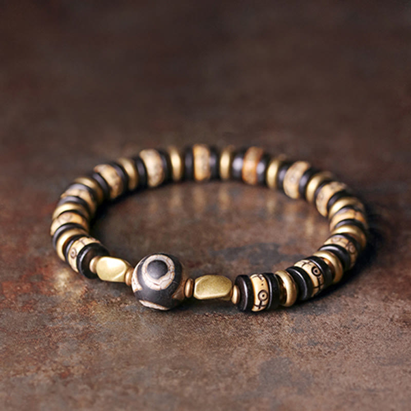 Bracelet de force en bois d'ébène et os de yak tibétain de 8 mm