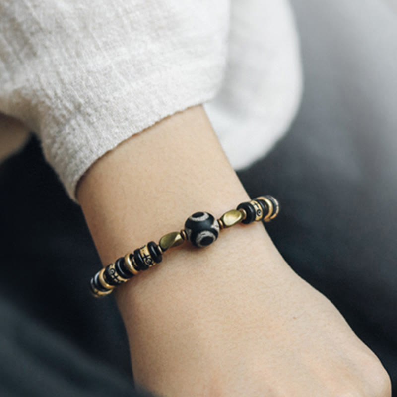 Bracelet de force en bois d'ébène et os de yak tibétain de 8 mm