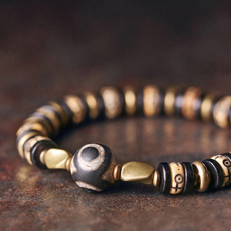 Bracelet de force en bois d'ébène et os de yak tibétain de 8 mm