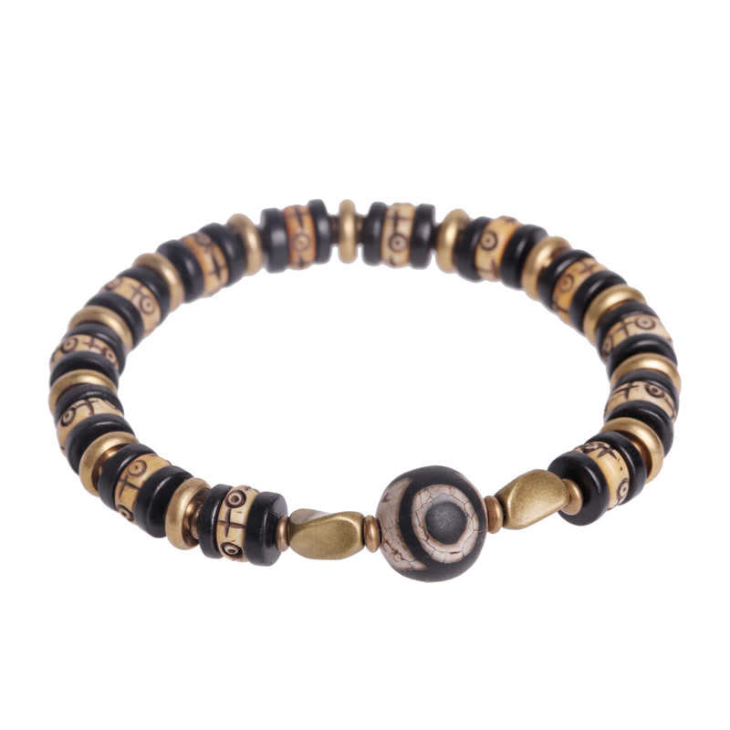 Bracelet de force en bois d'ébène et os de yak tibétain de 8 mm