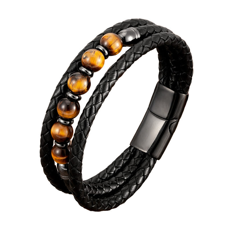 Bracelet d'équilibre positif en cuir avec perles d'œil de tigre de 8 mm