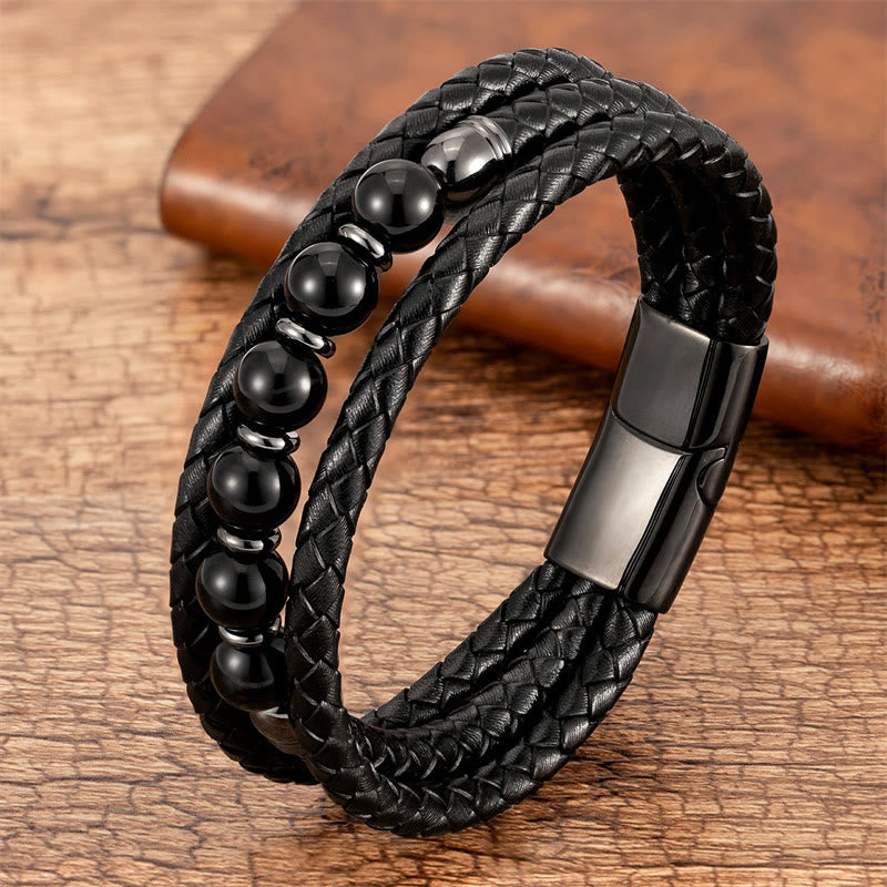 Bracelet d'équilibre positif en cuir avec perles d'œil de tigre de 8 mm