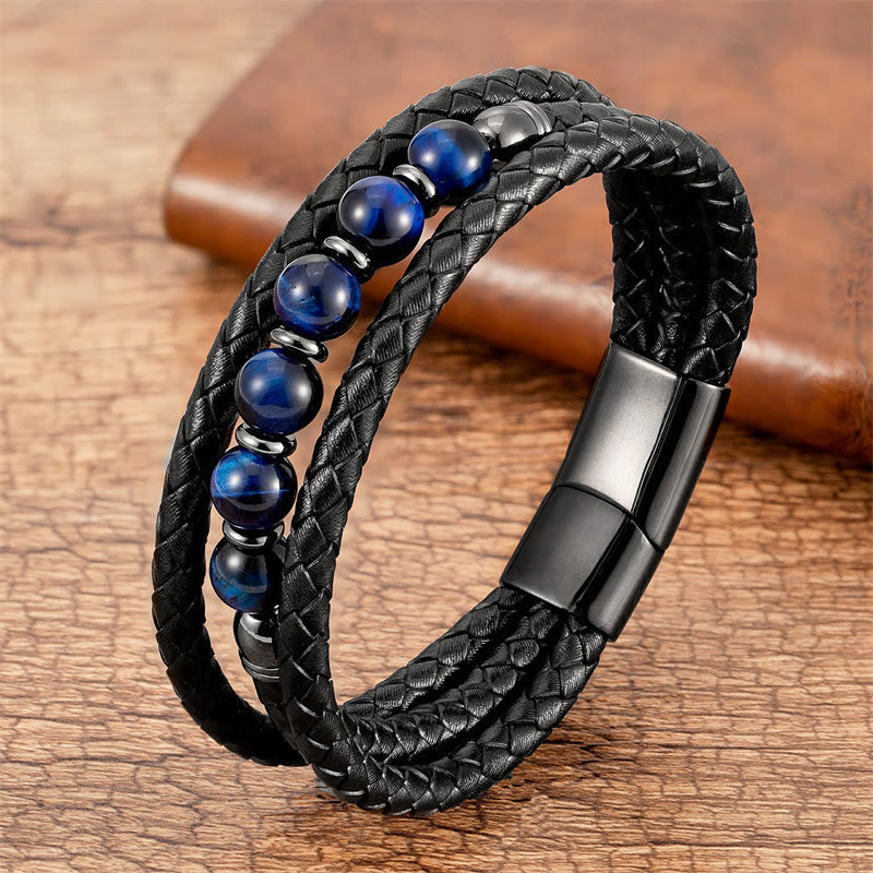 Bracelet d'équilibre positif en cuir avec perles d'œil de tigre de 8 mm
