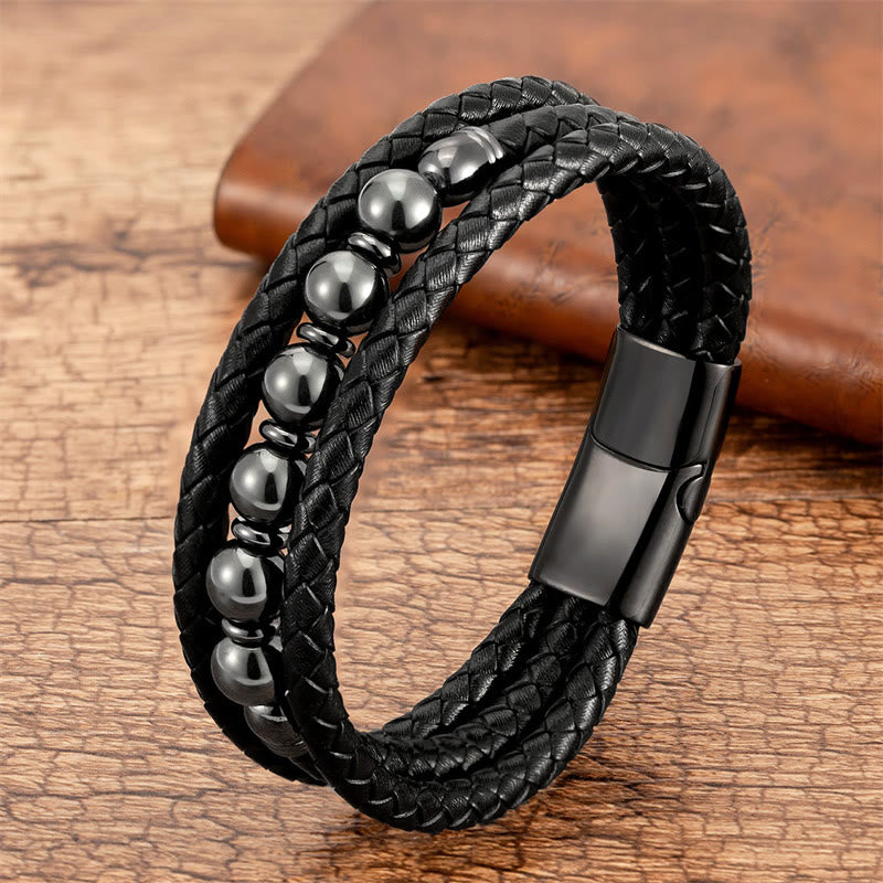 Bracelet d'équilibre positif en cuir avec perles d'œil de tigre de 8 mm