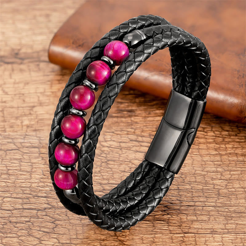 Bracelet d'équilibre positif en cuir avec perles d'œil de tigre de 8 mm