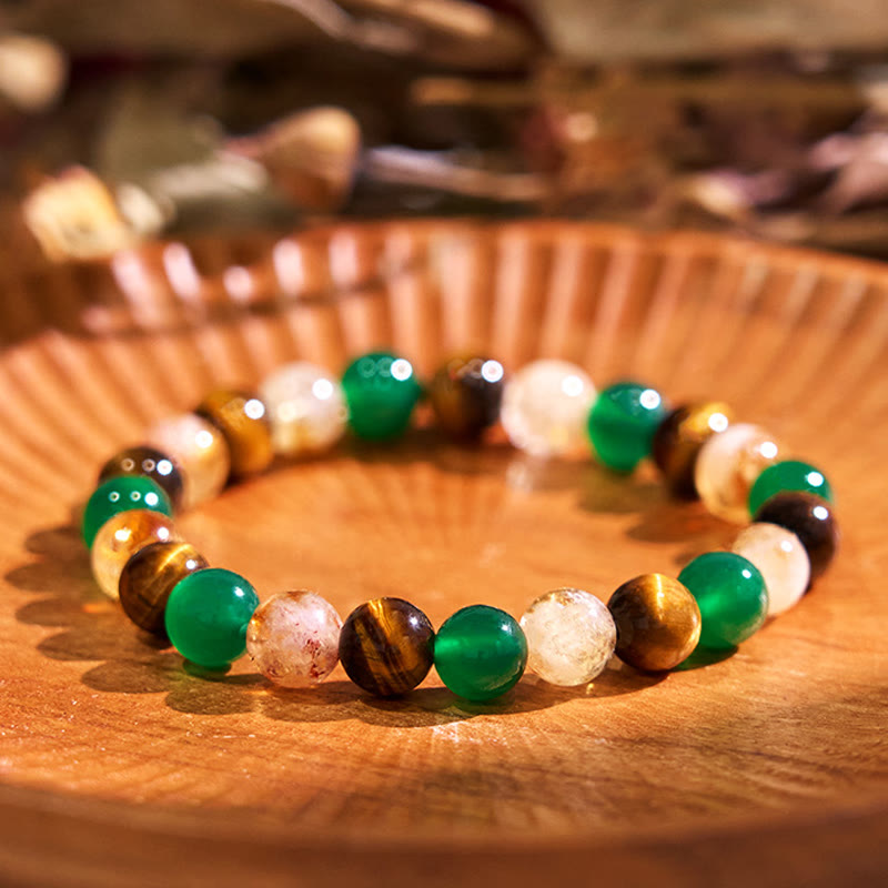 Bracelet de protection en agate verte citrine œil de tigre 8 mm