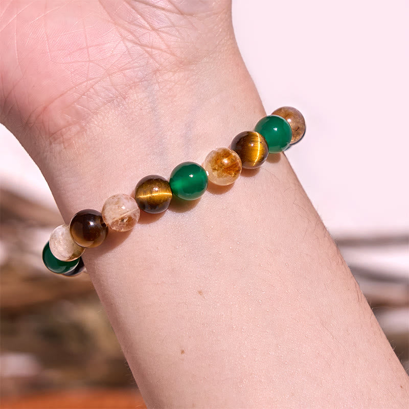 Bracelet de protection en agate verte citrine œil de tigre 8 mm