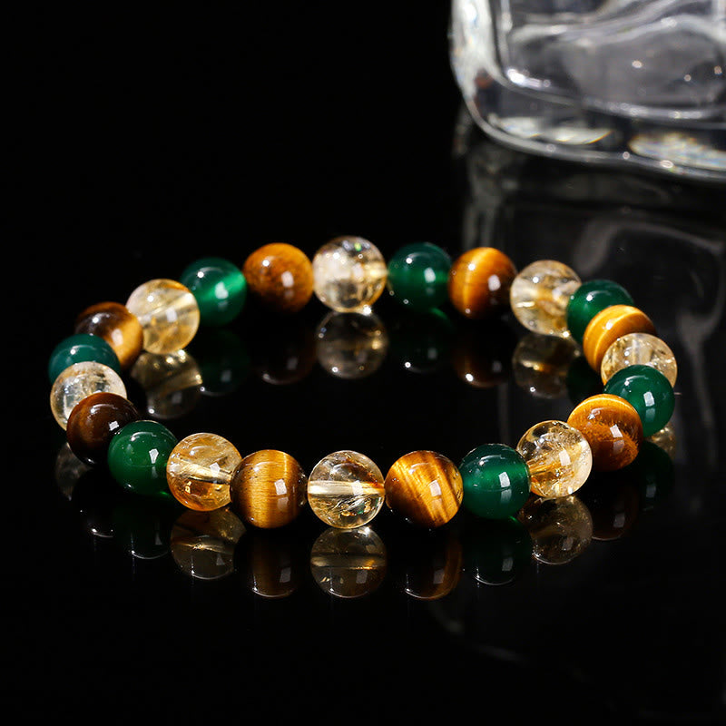 Bracelet de protection en agate verte citrine œil de tigre 8 mm
