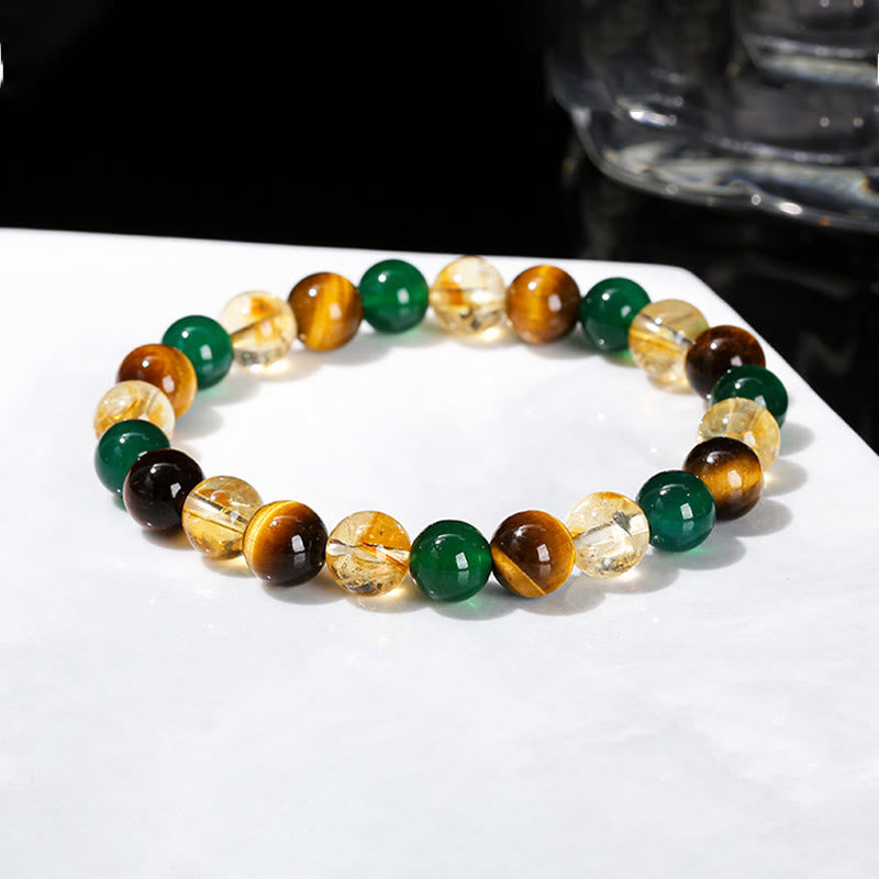 Bracelet de protection en agate verte citrine œil de tigre 8 mm