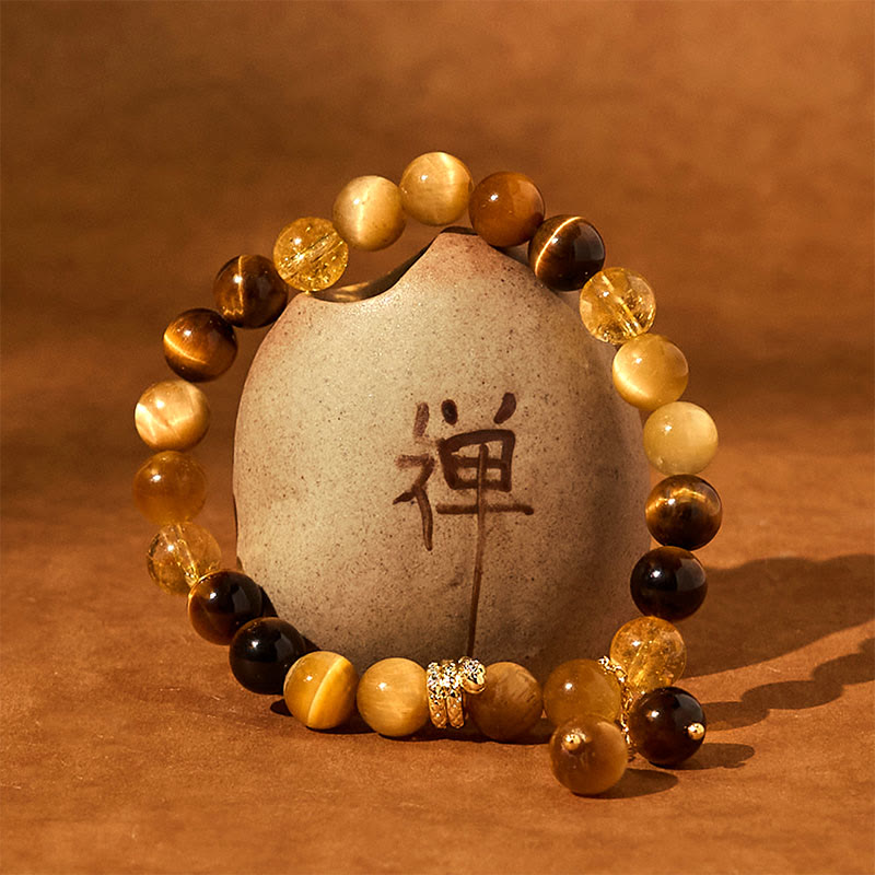 Bracelet de protection en œil de tigre et citrine de 8 mm pour l'année du serpent