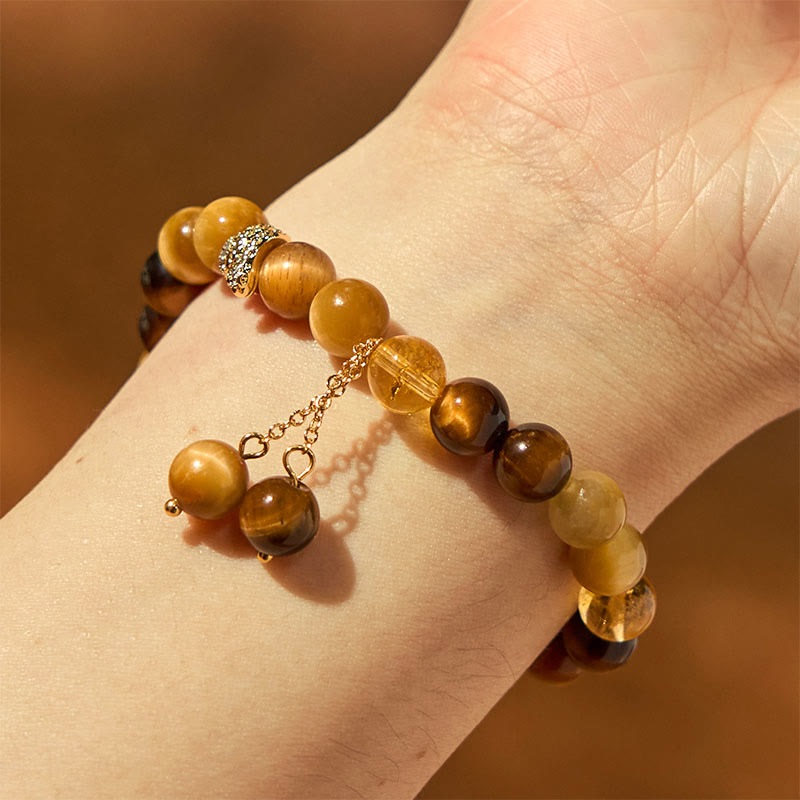 Bracelet de protection en œil de tigre et citrine de 8 mm pour l'année du serpent
