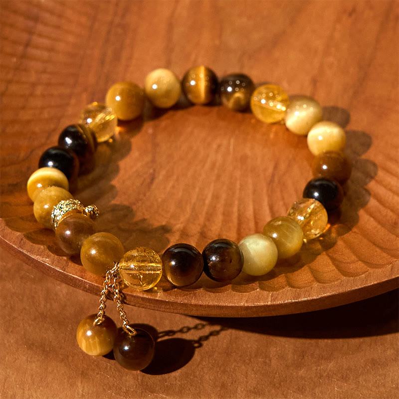 Bracelet de protection en œil de tigre et citrine de 8 mm pour l'année du serpent