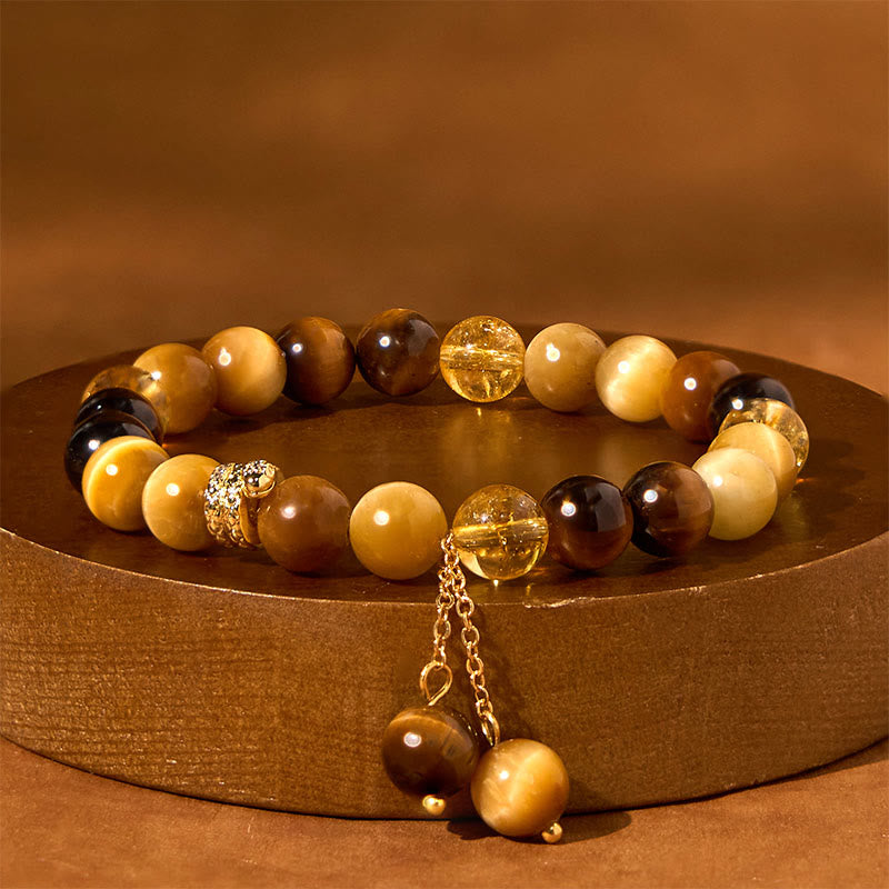 Bracelet de protection en œil de tigre et citrine de 8 mm pour l'année du serpent