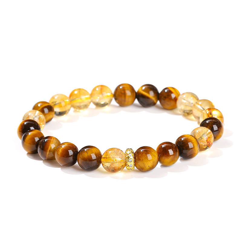 Bracelet de force en œil de tigre et citrine de 8 mm pour femme
