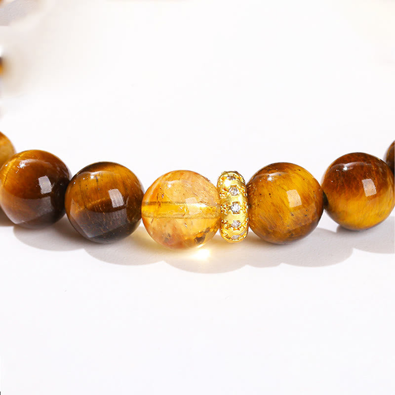 Bracelet de force en œil de tigre et citrine de 8 mm pour femme