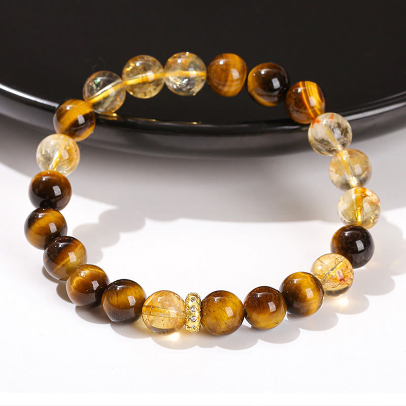Bracelet de force en œil de tigre et citrine de 8 mm pour femme