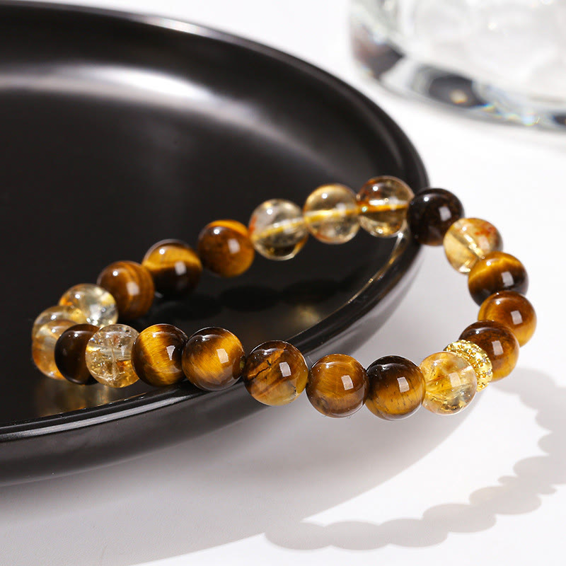 Bracelet de force en œil de tigre et citrine de 8 mm pour femme
