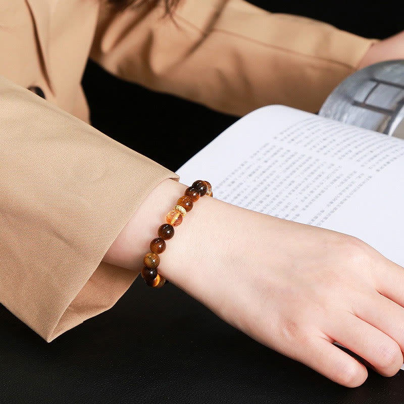 Bracelet de force en œil de tigre et citrine de 8 mm pour femme