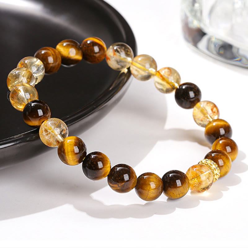 Bracelet de force en œil de tigre et citrine de 8 mm pour femme
