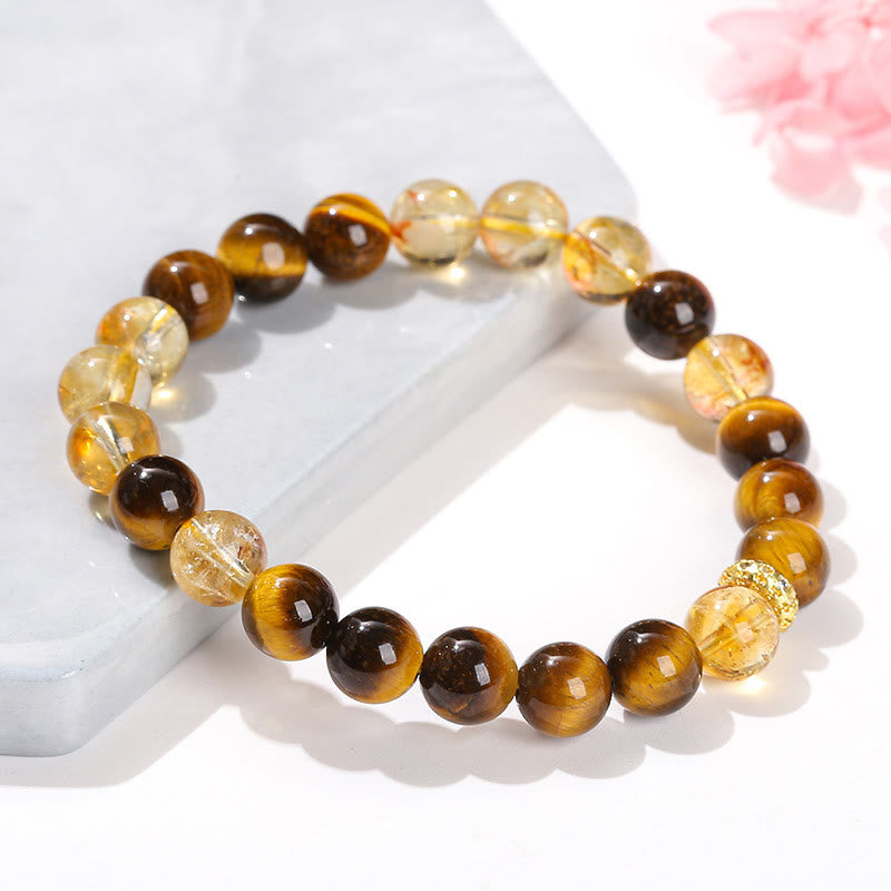 Bracelet de force en œil de tigre et citrine de 8 mm pour femme