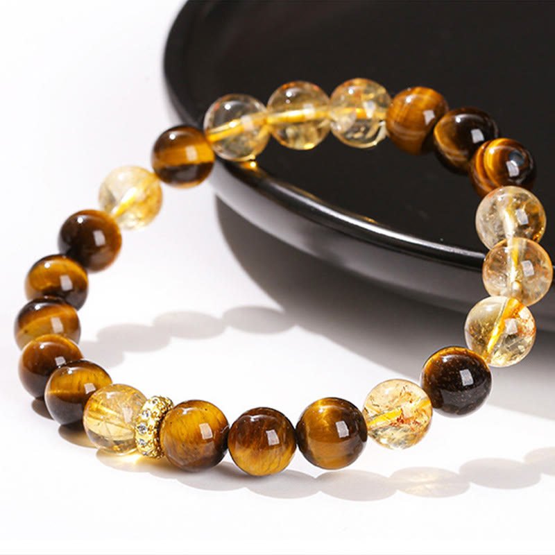 Bracelet de force en œil de tigre et citrine de 8 mm pour femme