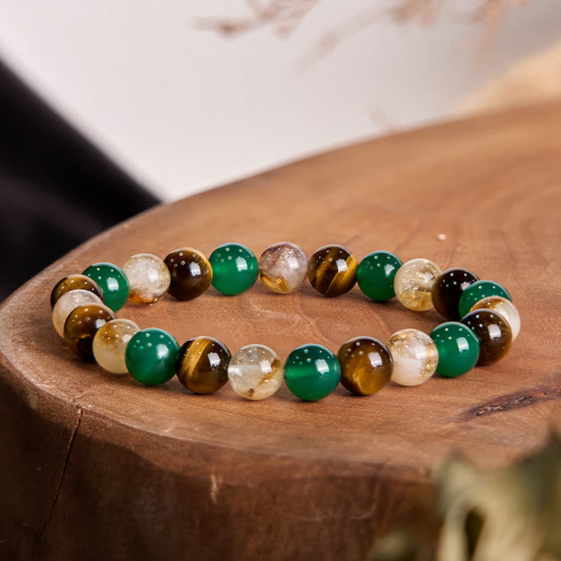 Bracelet de protection œil de tigre 8 mm agate verte citrine
