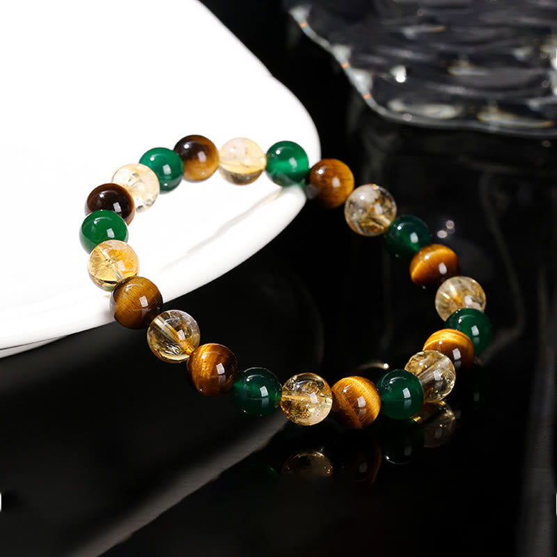 Bracelet de protection œil de tigre 8 mm agate verte citrine
