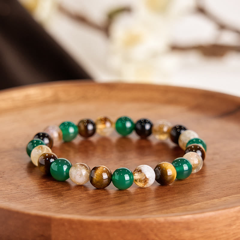Bracelet de protection œil de tigre 8 mm agate verte citrine