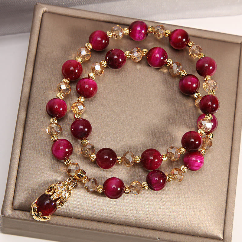 Bracelet de protection double tour en œil de tigre Pixiu Fox de 8 mm