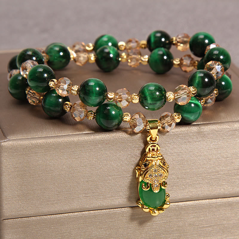 Bracelet de protection double tour en œil de tigre Pixiu Fox de 8 mm