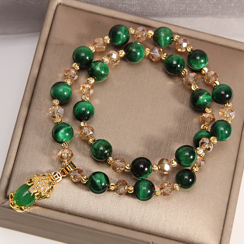 Bracelet de protection double tour en œil de tigre Pixiu Fox de 8 mm