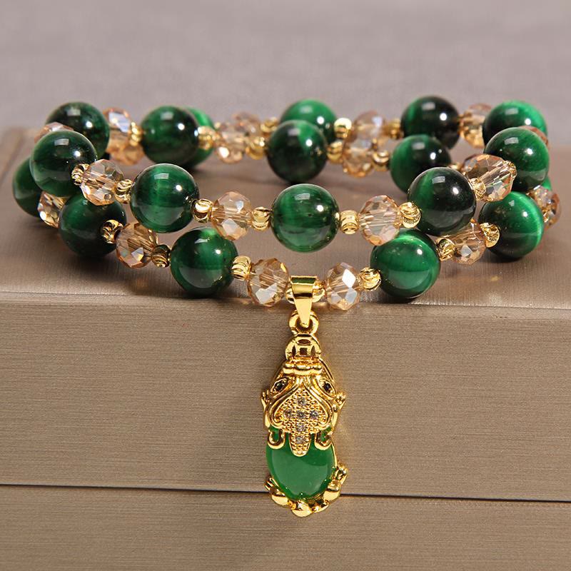 Bracelet de protection double tour en œil de tigre Pixiu Fox de 8 mm