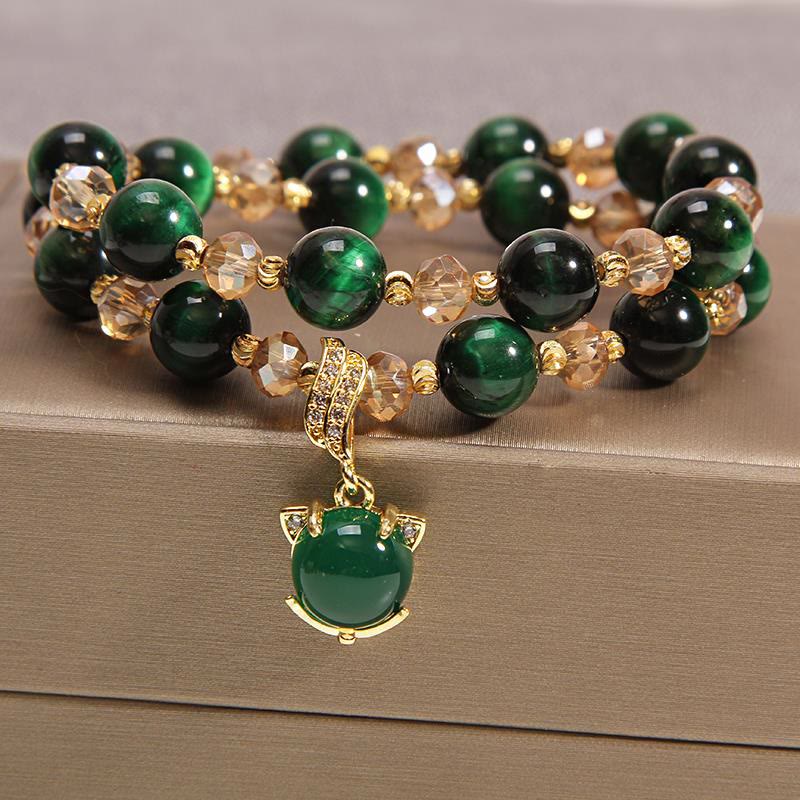 Bracelet de protection double tour en œil de tigre Pixiu Fox de 8 mm