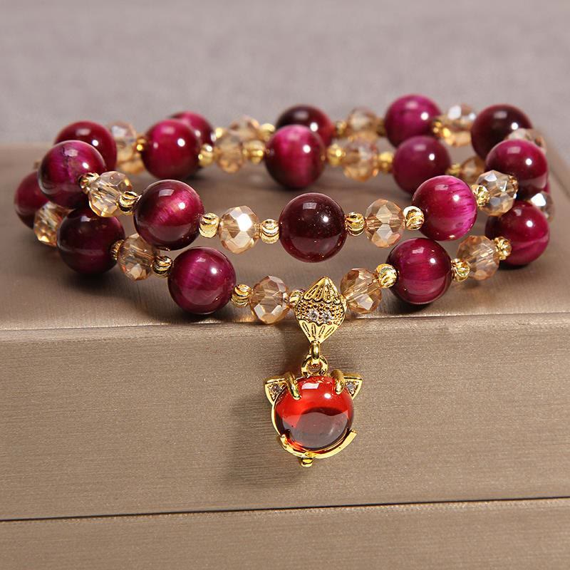 Bracelet de protection double tour en œil de tigre Pixiu Fox de 8 mm
