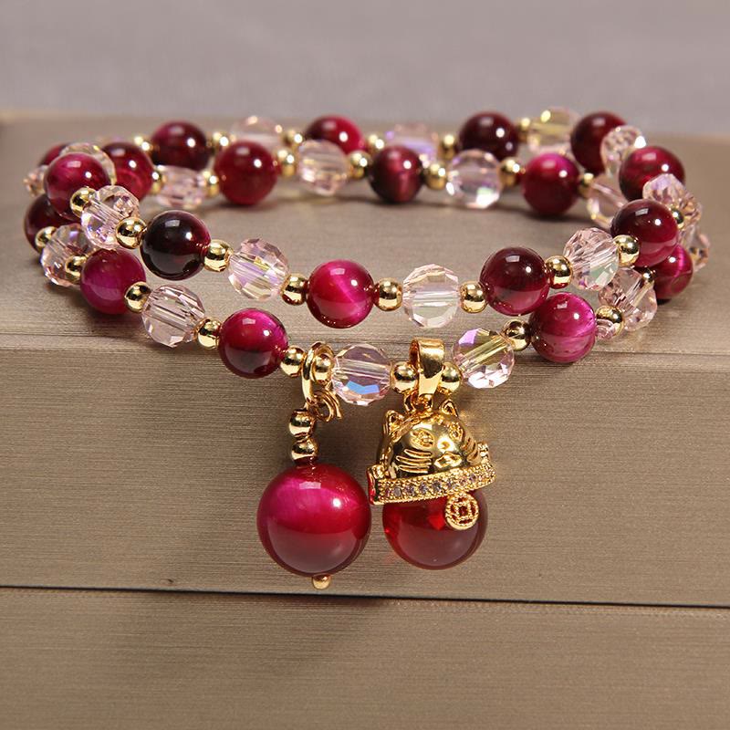 Bracelet de protection double tour en œil de tigre Pixiu Fox de 8 mm