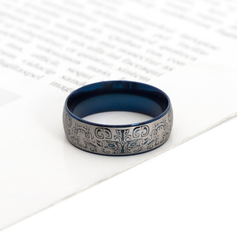 Bague Taotie en acier titane de 8 mm pour la chance et la richesse