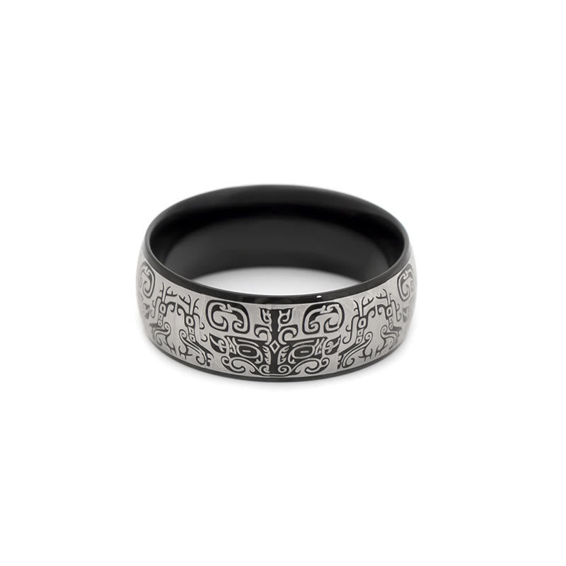 Bague Taotie en acier titane de 8 mm pour la chance et la richesse