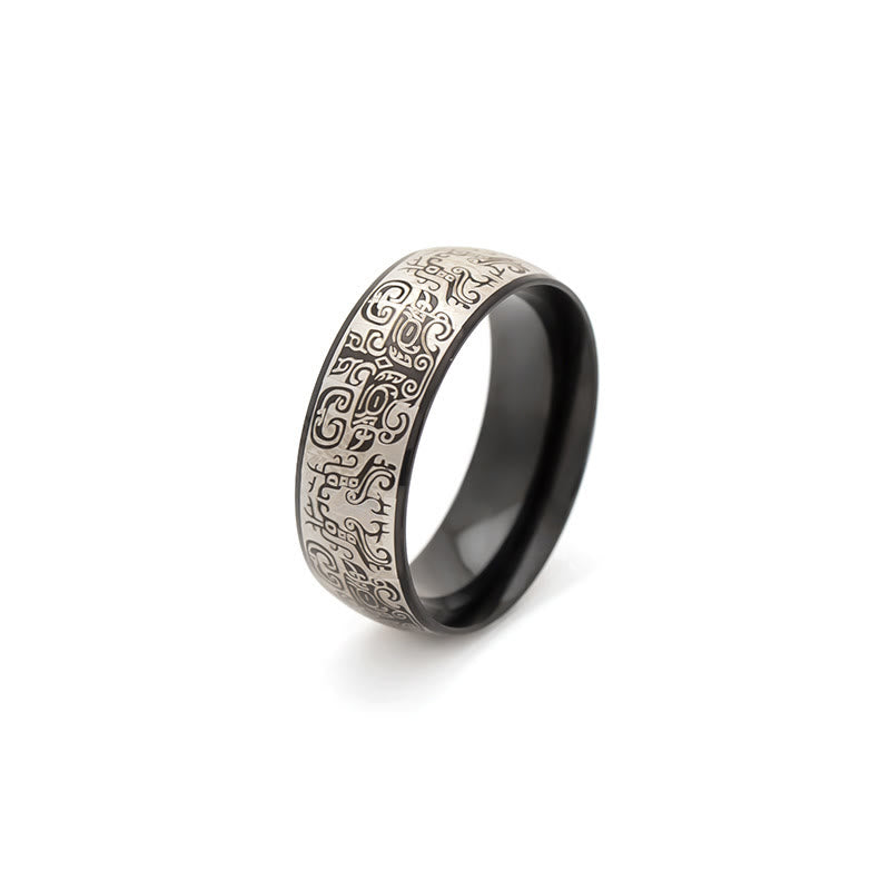 Bague Taotie en acier titane de 8 mm pour la chance et la richesse