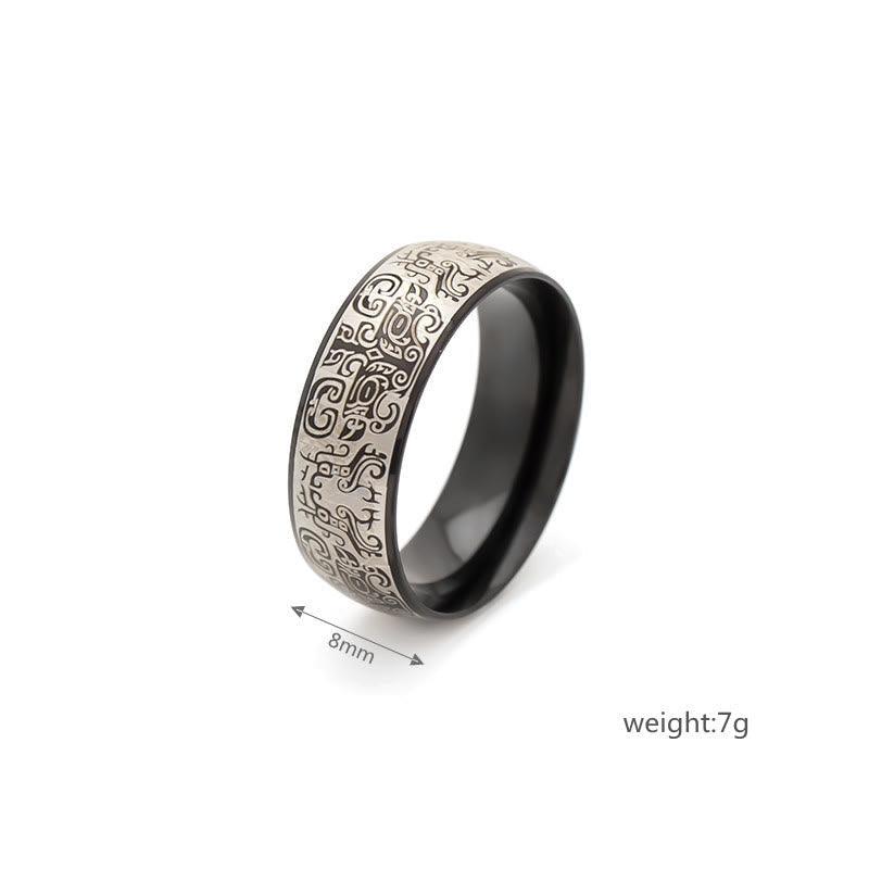 Bague Taotie en acier titane de 8 mm pour la chance et la richesse
