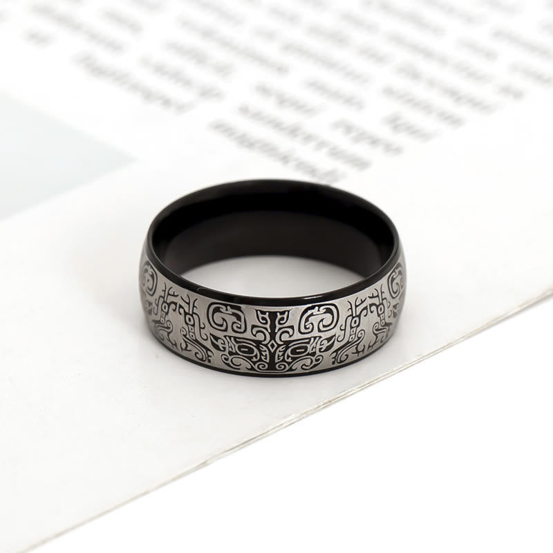 Bague Taotie en acier titane de 8 mm pour la chance et la richesse