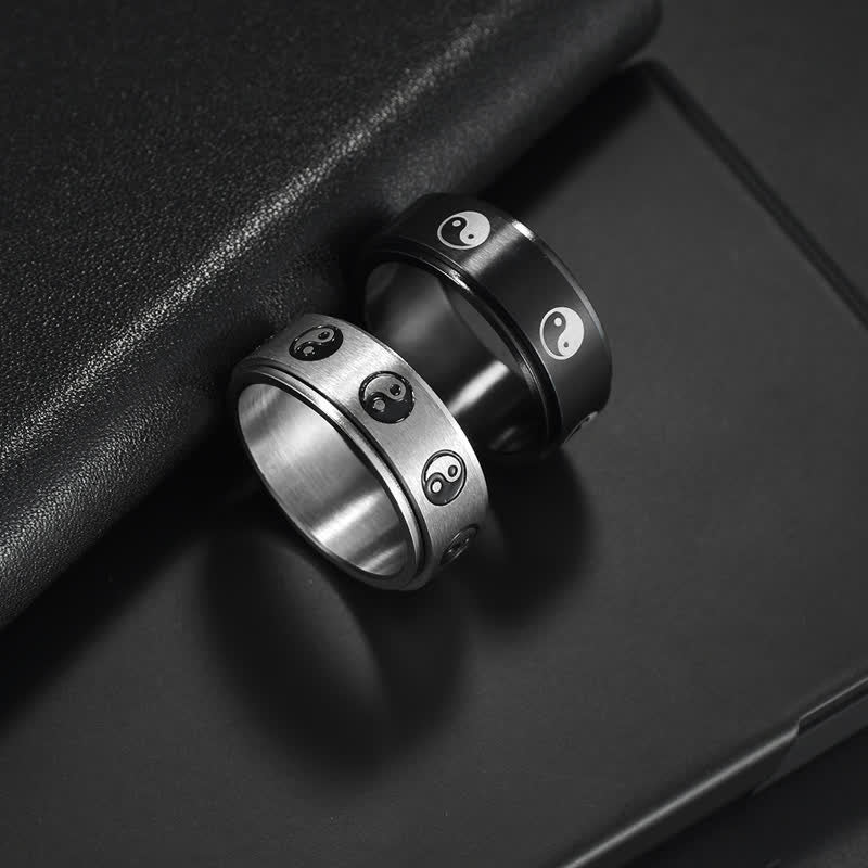 Bague rotative Yin Yang en acier titane de 8 mm